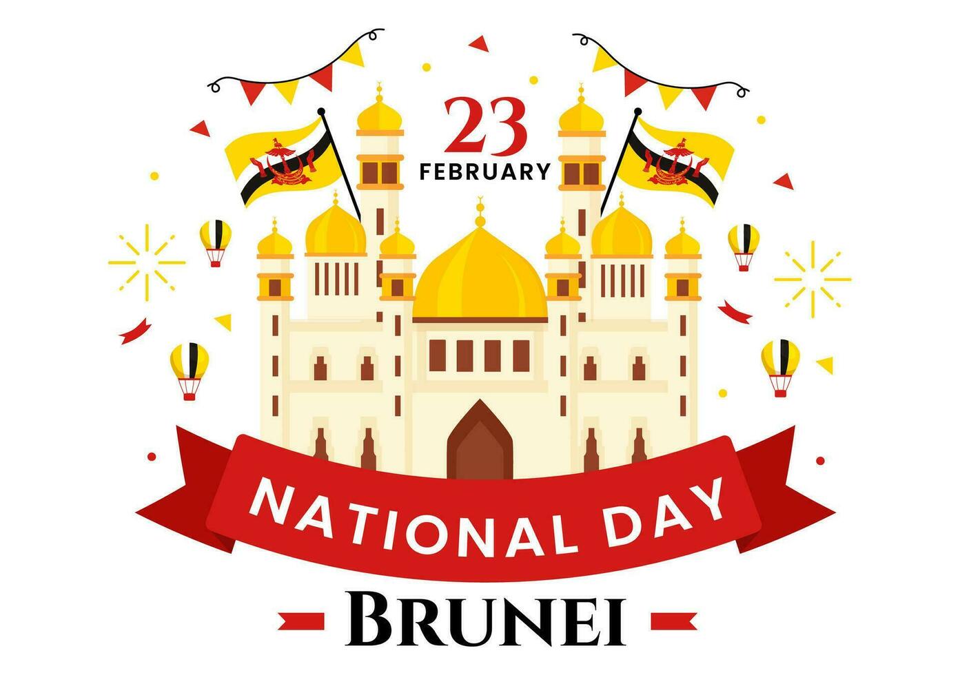 feliz brunei darussalam nacional dia vetor ilustração em 23 fevereiro com acenando bandeira dentro patriótico feriado plano desenho animado fundo Projeto