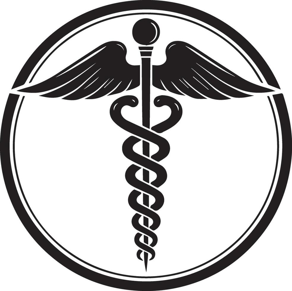 caduceu saúde símbolo Asclépio varinha ícone Preto cor, silhueta, vetor, ilustração 7 vetor