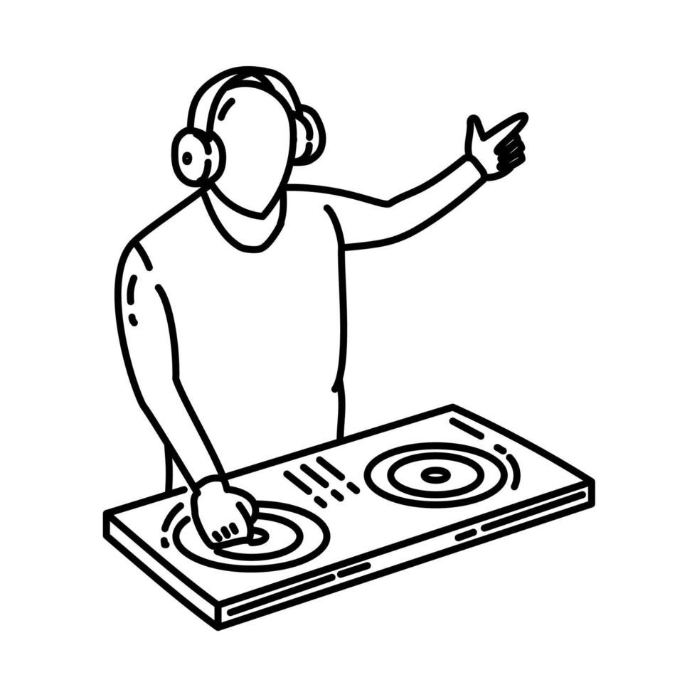ícone de festa de música dj. doodle desenhado à mão ou estilo de ícone de contorno vetor
