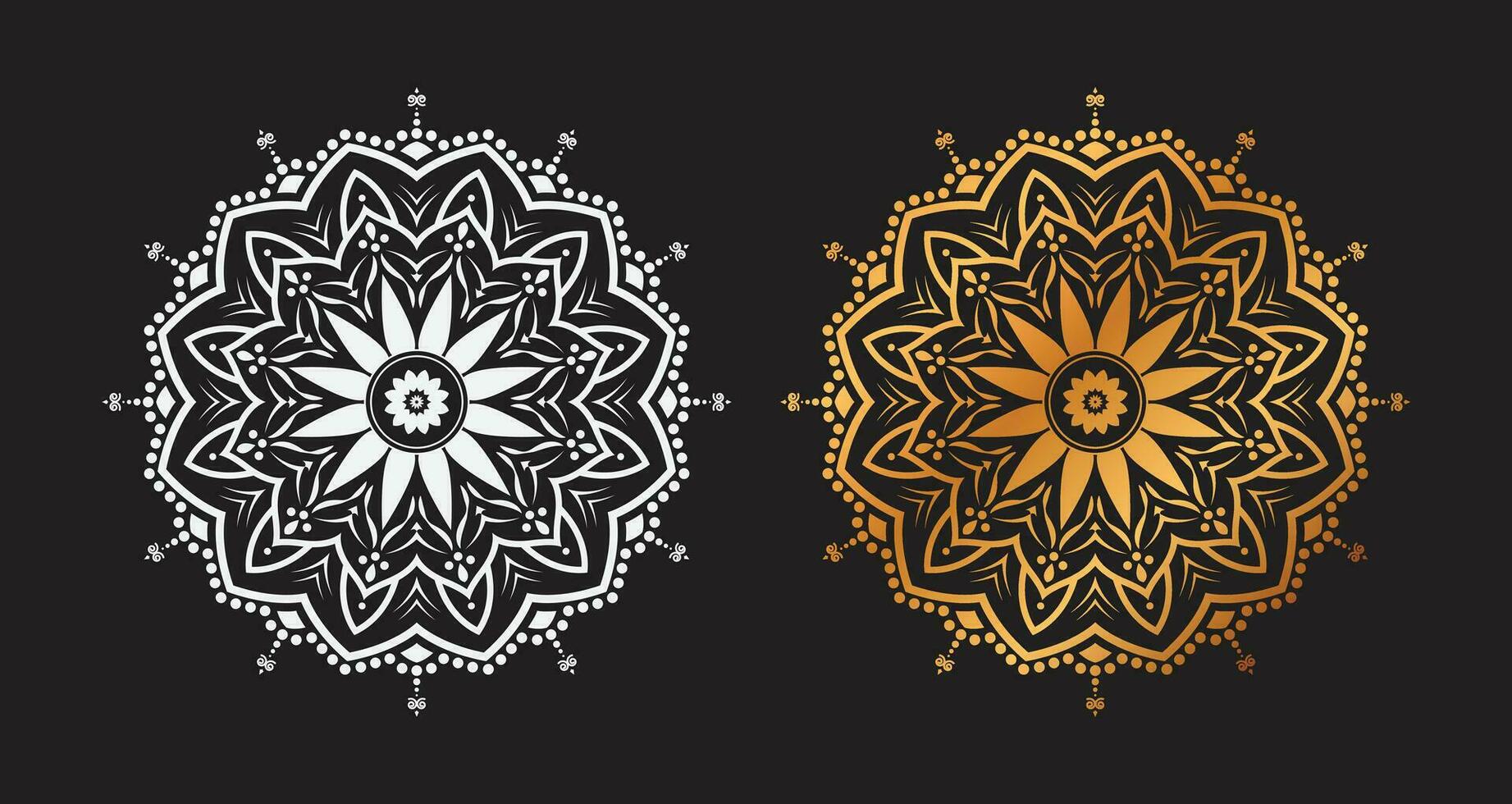 dourado branco luxo mandalas, mandala para hena, mehndi, tatuagem, decorativo étnico ornamental elementos, oriental padrões vetor