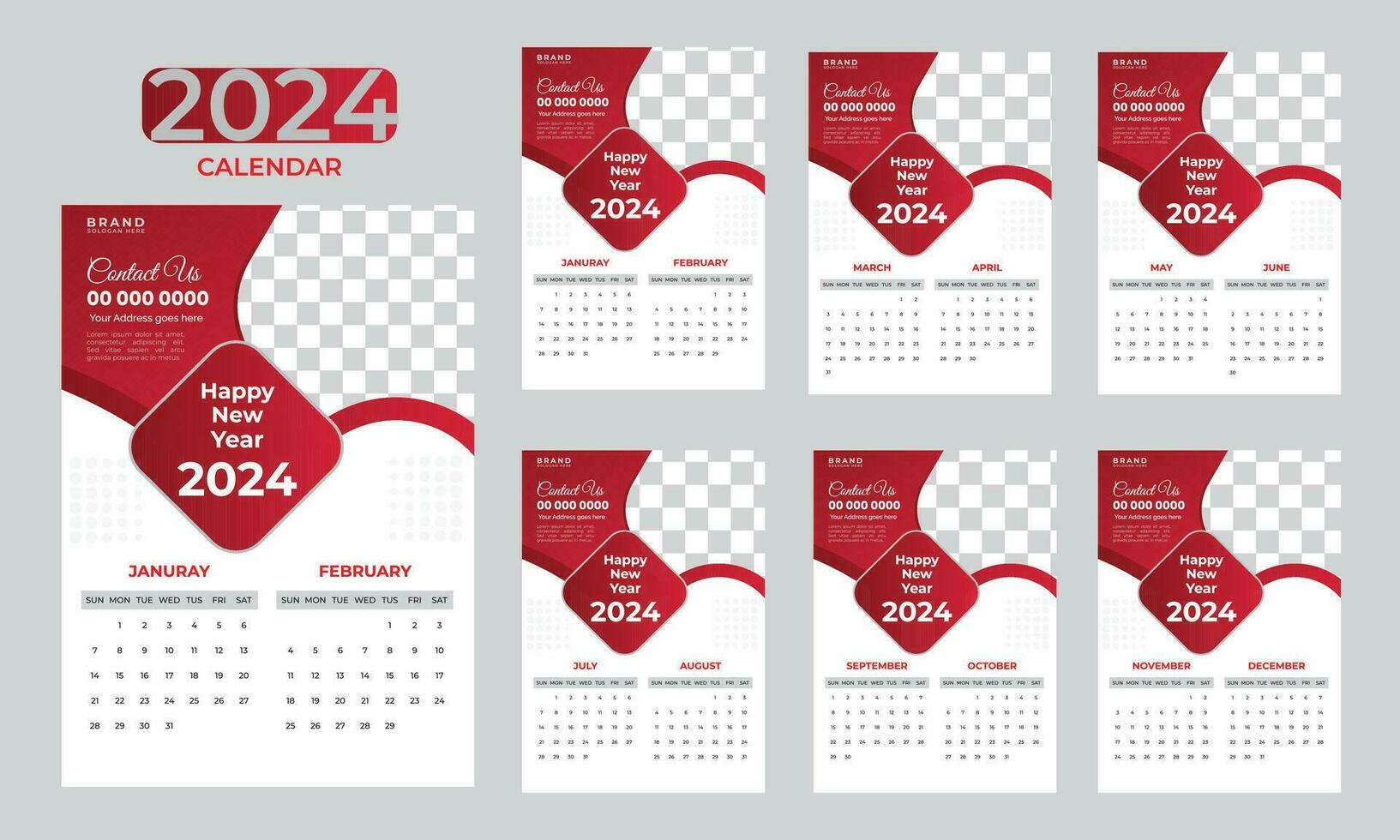 criativo minimalista 2024 Novo ano vertical parede calendário modelo Projeto livre vetor