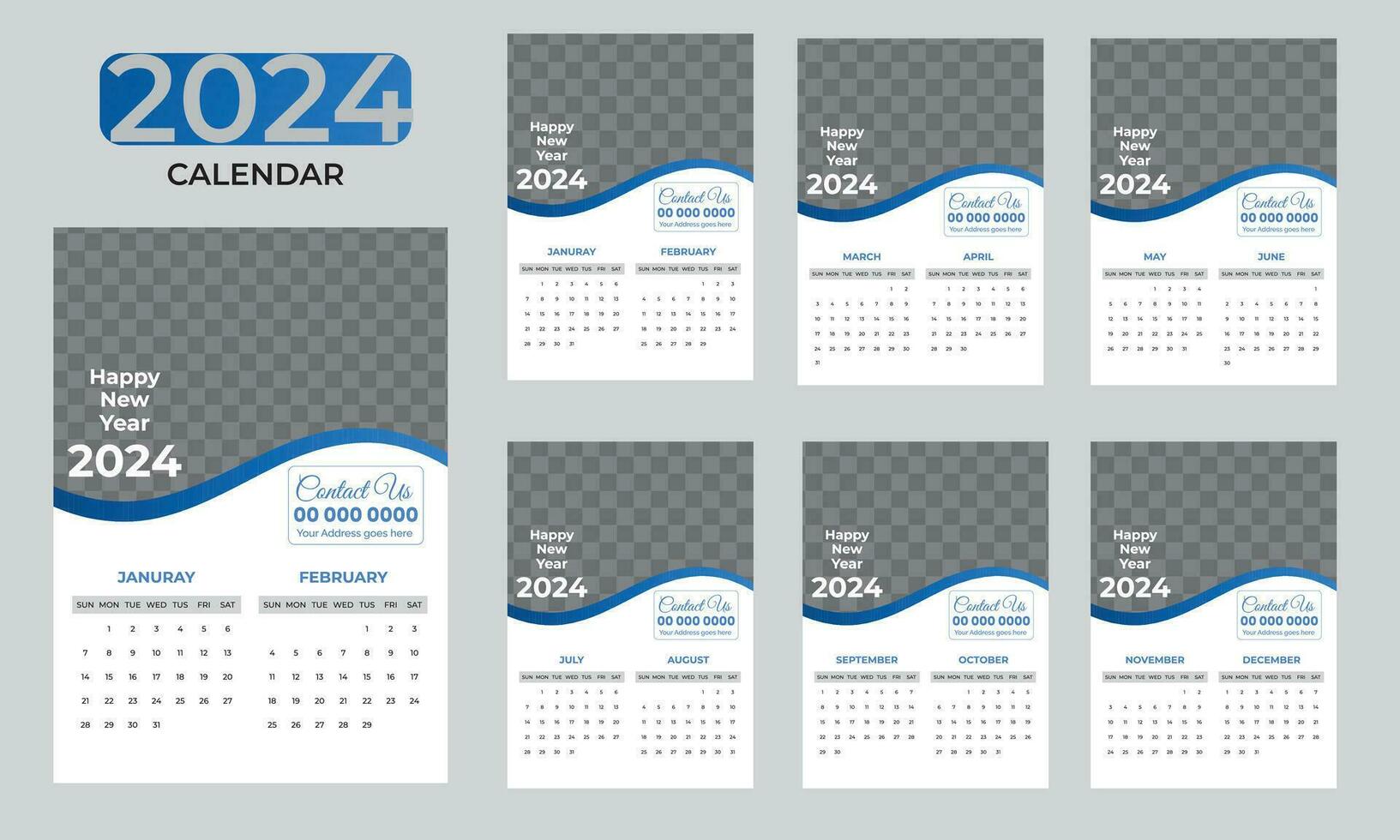 criativo minimalista 2024 Novo ano vertical parede calendário modelo Projeto livre vetor