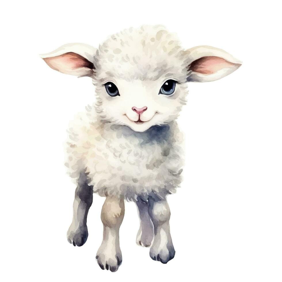 fofa aguarela Cordeiro ovelha Fazenda animal isolado em branco fundo. vecor ilustração vetor
