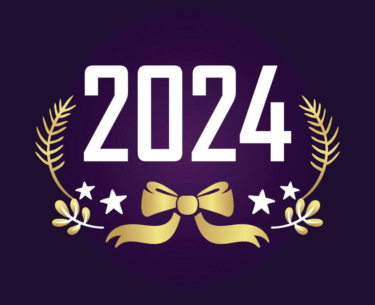 2024 feliz Novo ano feriado abstrato ouro e branco gráfico Projeto vetor logotipo símbolo ilustração com roxa fundo