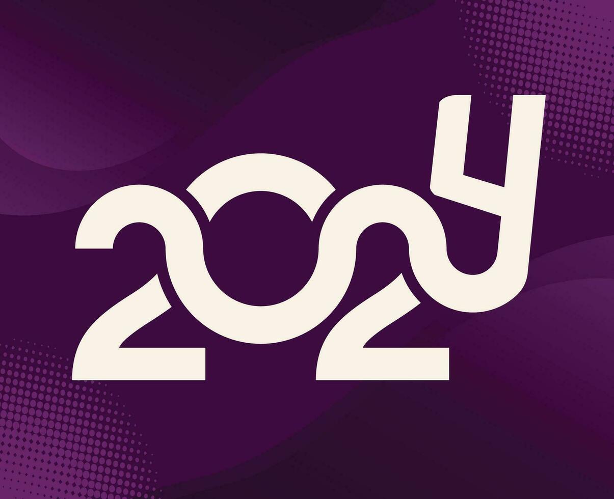 2024 feliz Novo ano feriado Projeto branco abstrato vetor logotipo símbolo ilustração com roxa fundo