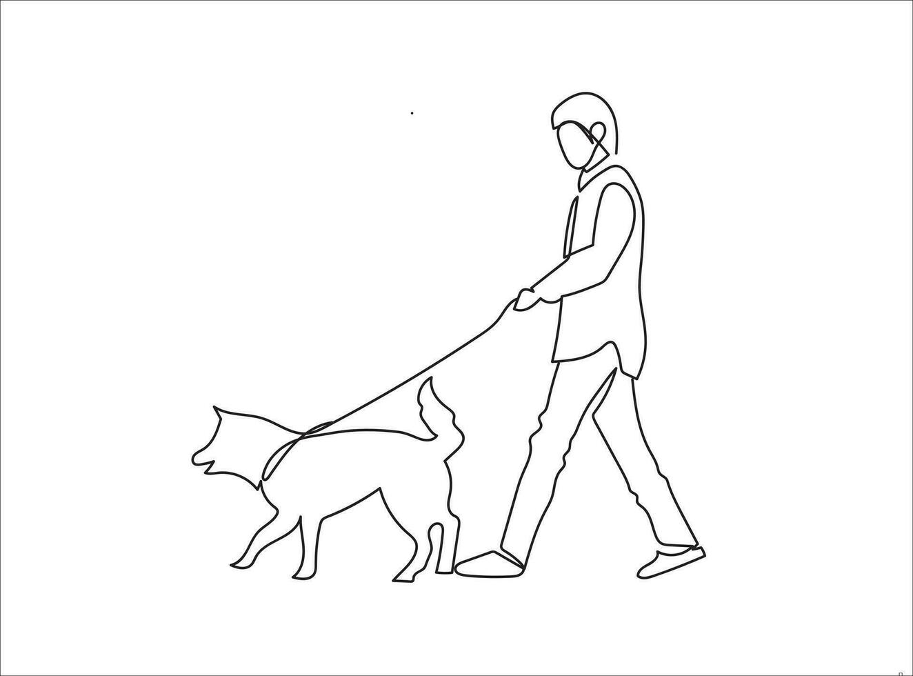 homem corrida com cachorro contínuo linha desenhando vetor ilustração