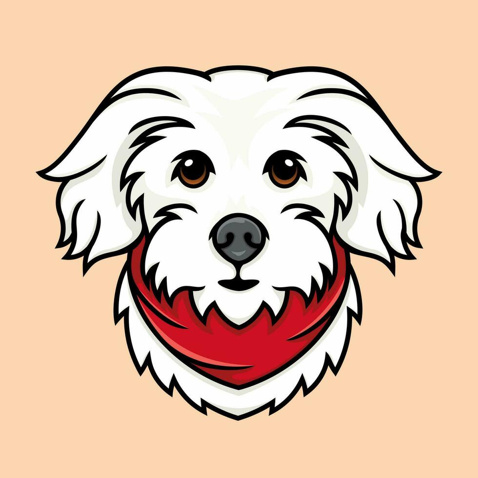 ilustração do uma maltês cachorro vestindo uma vermelho bandana. vetor