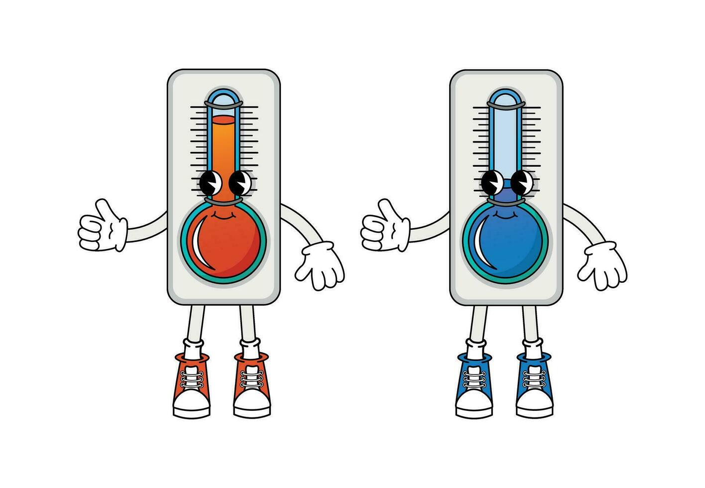 personagens meteorológico termômetros dentro Anos 70 desenho animado estilo vetor