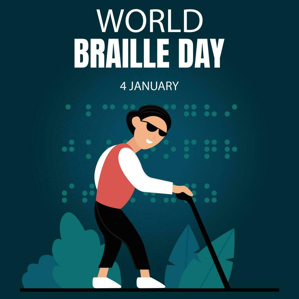 ilustração vetor gráfico do cego pessoas andar com uma caminhando grudar, perfeito para internacional dia, mundo braille dia, comemoro, cumprimento cartão, etc.