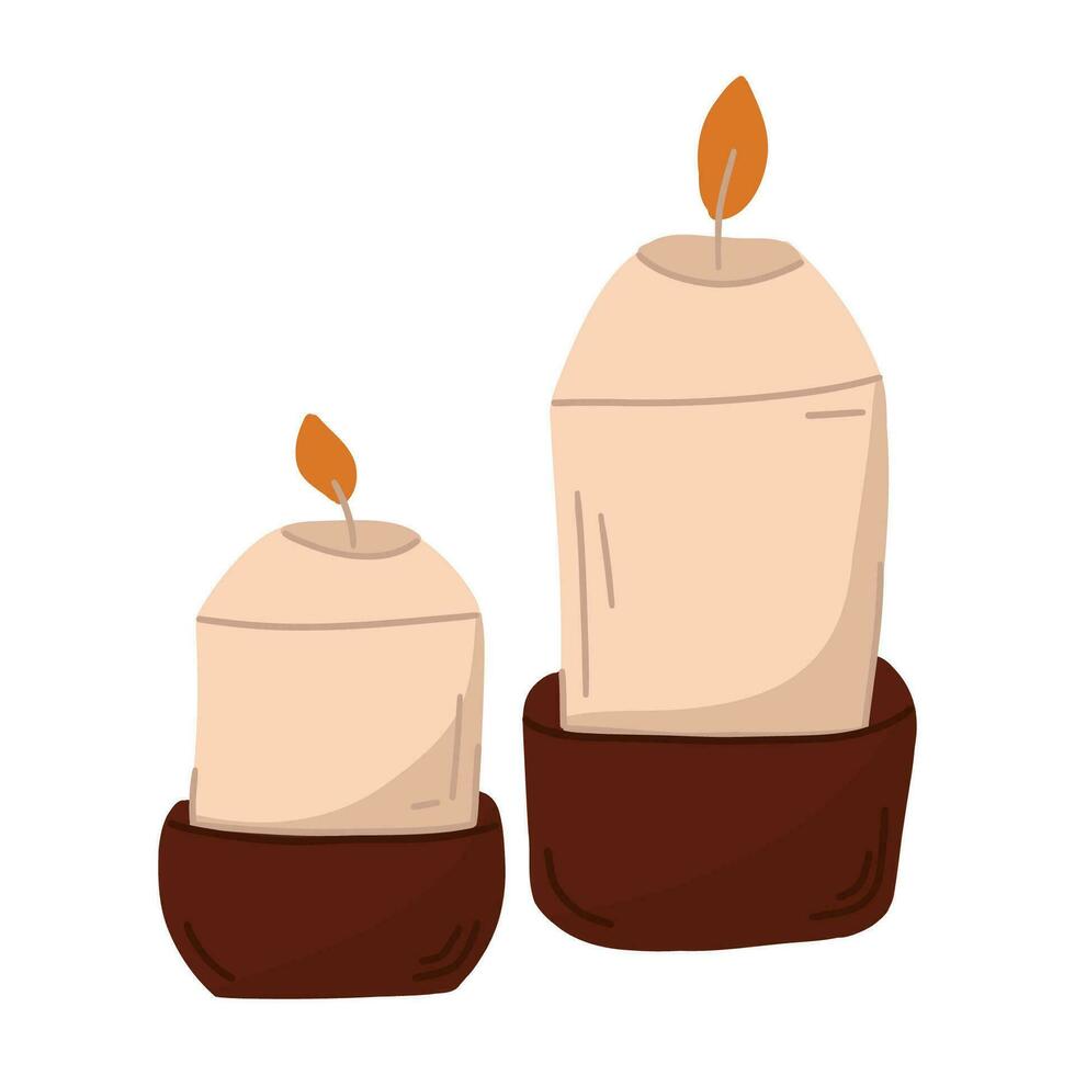 uma par do decorativo velas, uma queimando aroma vela. uma solteiro vetor ilustração para uma spa salão.