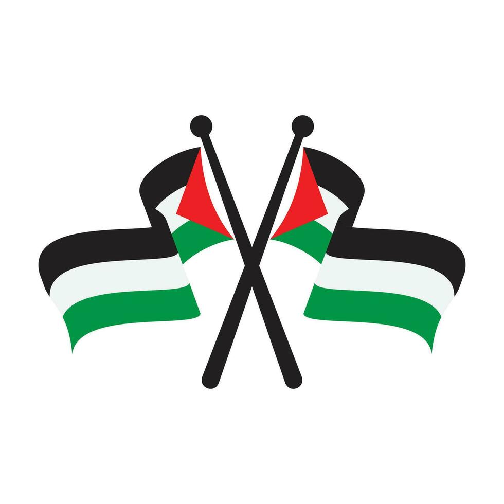 ondulado cruzado bandeira do Palestina com pólo ícone plano vetor ilustração Projeto