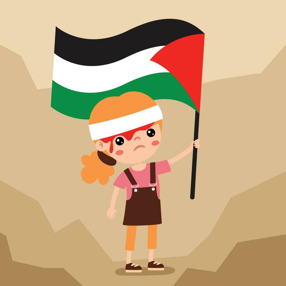 desenho animado criança com Palestina bandeira vetor