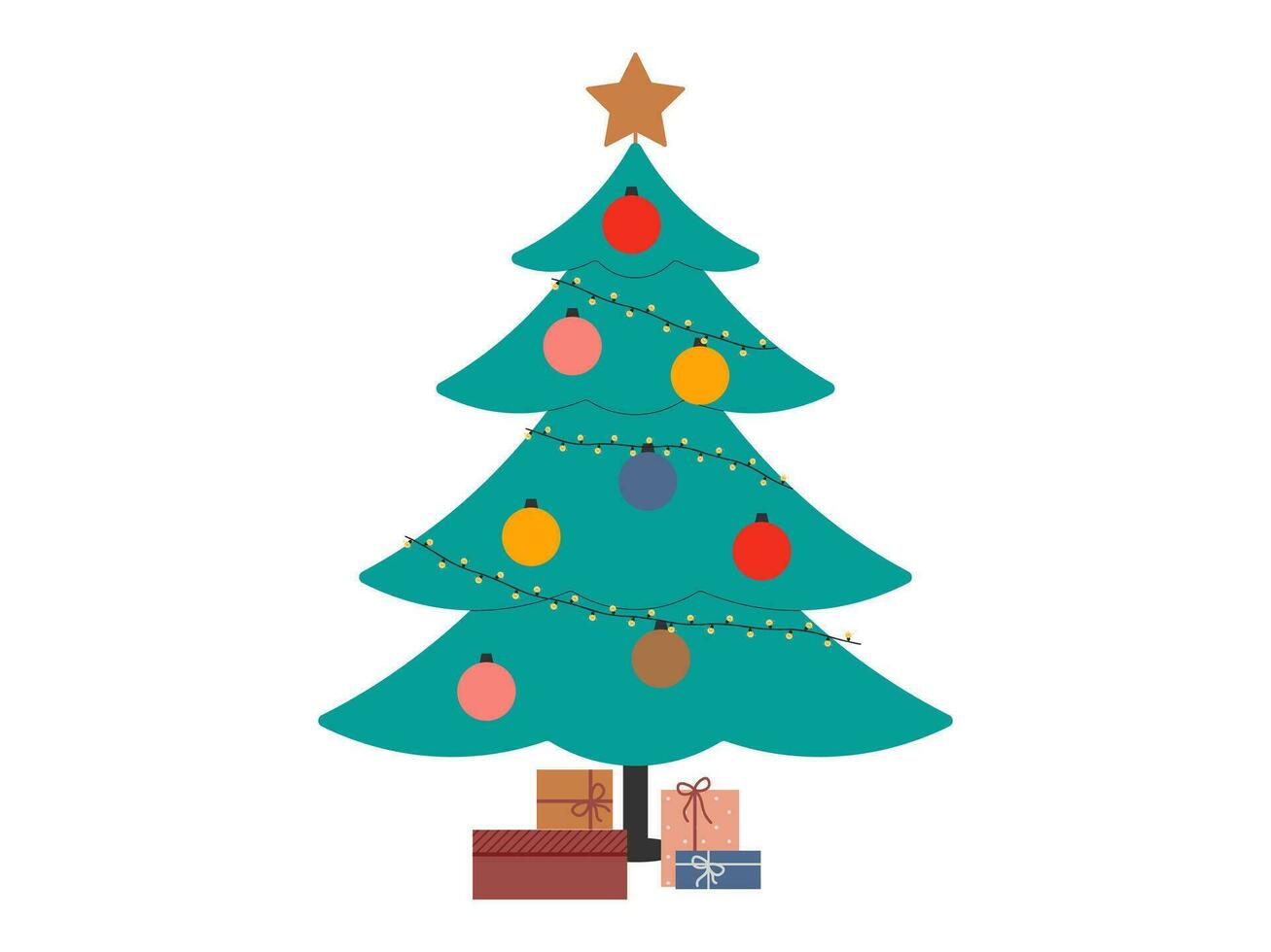 decorado Natal árvore com presentes em branco fundo. vetor ilustração