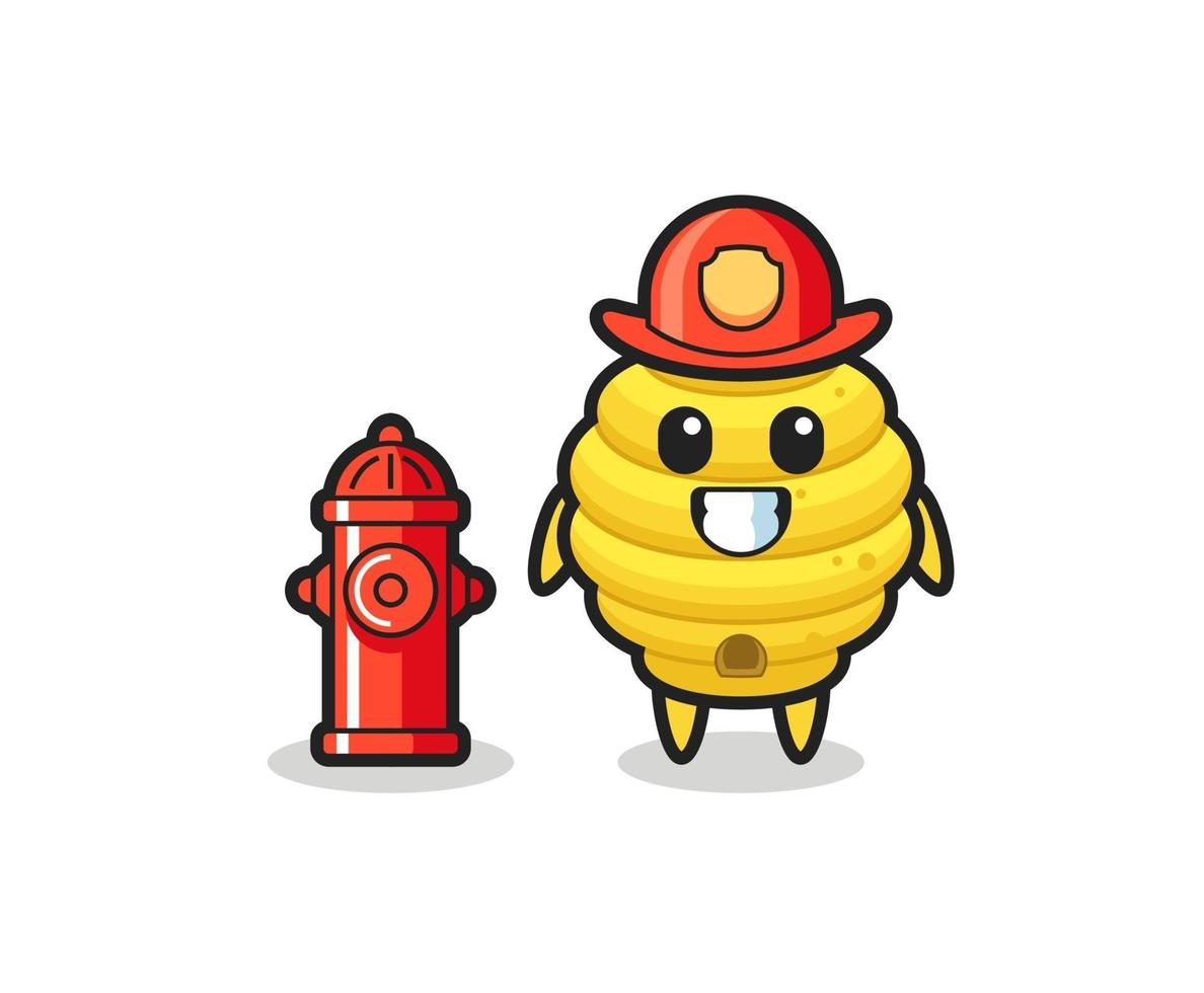personagem mascote da colmeia como bombeiro vetor