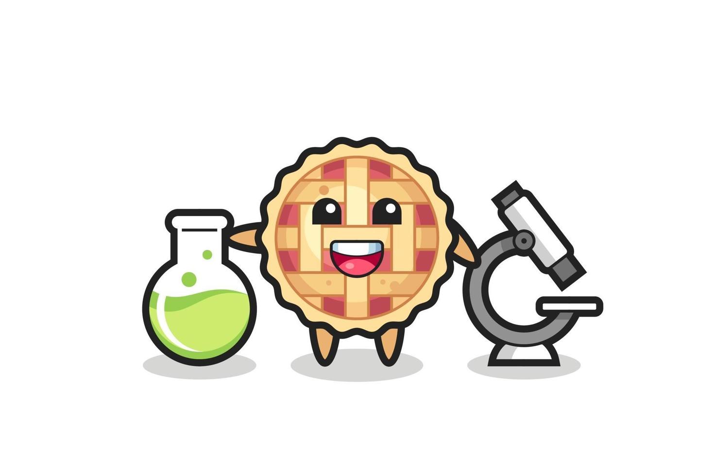 personagem mascote da torta de maçã como cientista vetor