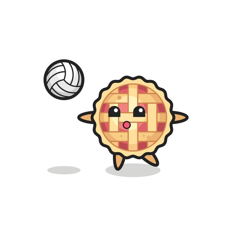 desenho de personagem de torta de maçã jogando vôlei vetor