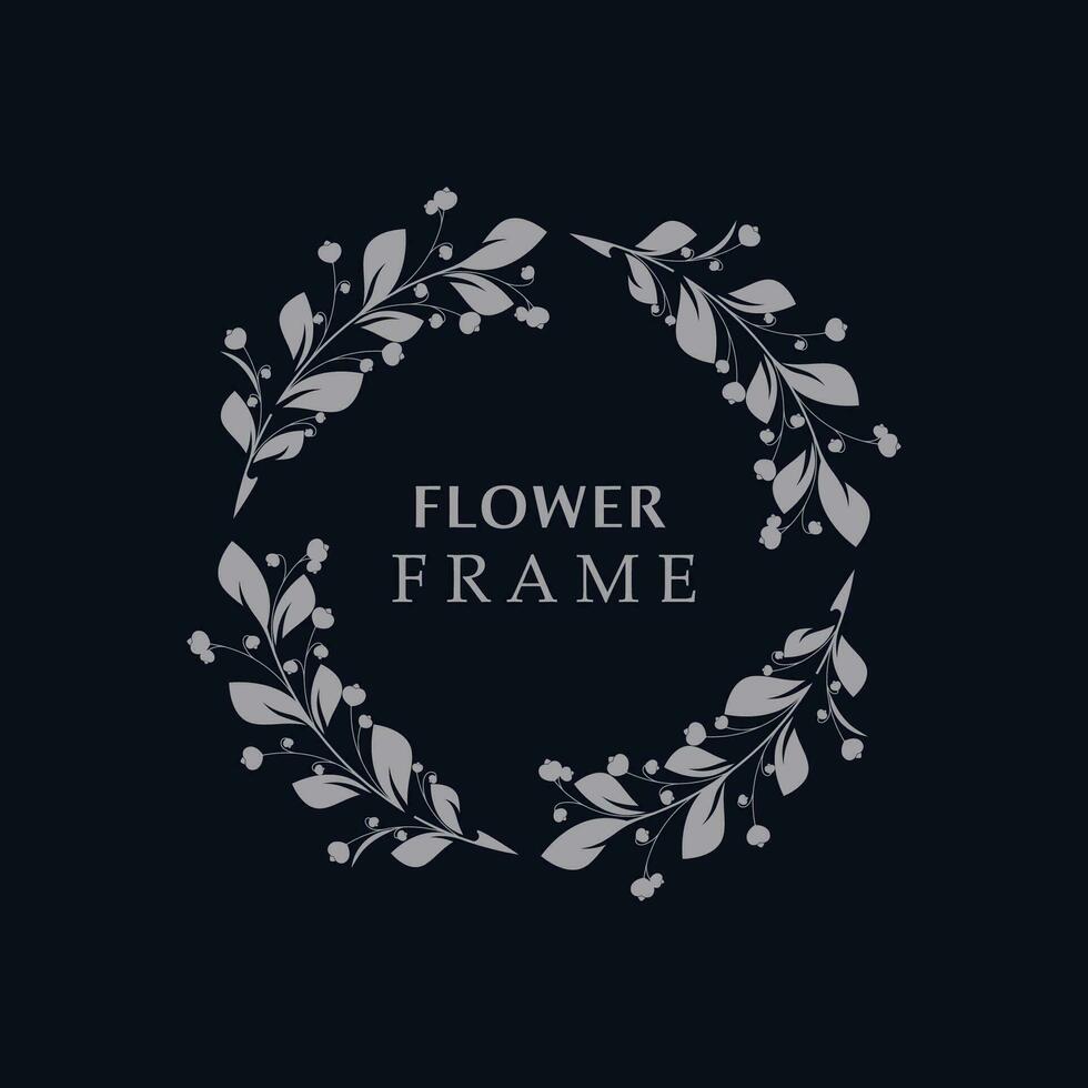 floral quadro, Armação flor volta forma emblema logótipo isolado em branco fundo, folhas luxo linear logotipo círculo estilo boutique vetor