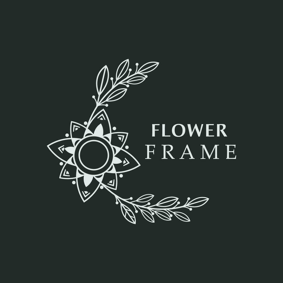 floral quadro, Armação flor volta forma emblema logótipo isolado em branco fundo, folhas luxo linear logotipo círculo estilo boutique vetor