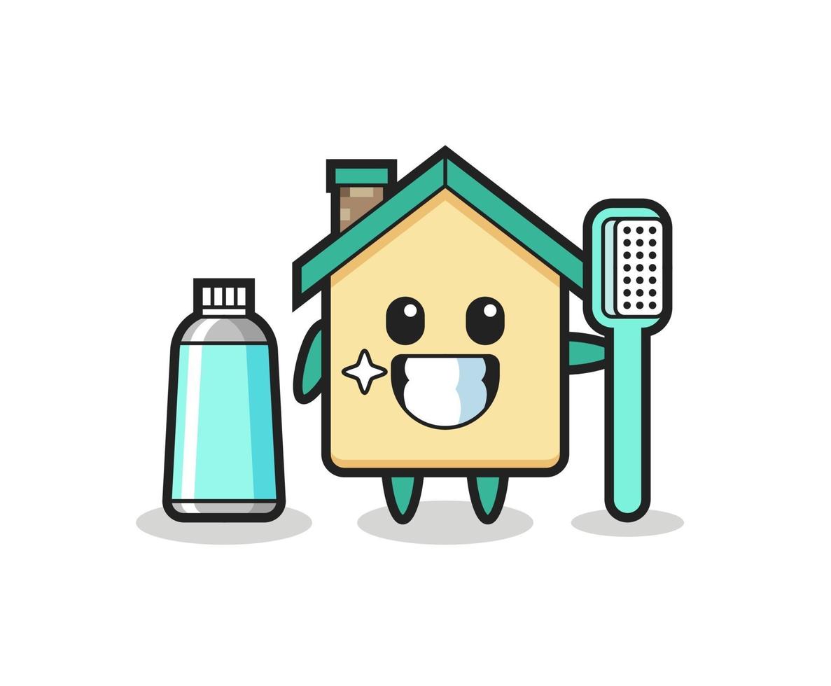 ilustração mascote da casa com uma escova de dentes vetor