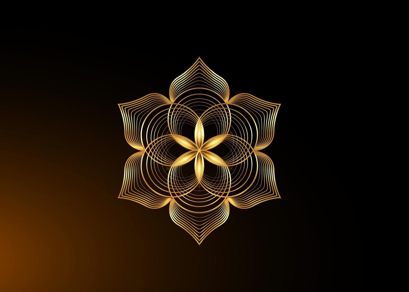 semente da geometria sagrada do símbolo da vida. ícone do logotipo de ouro mandala mística geométrica da alquimia, flor esotérica da vida. círculos de ouro entrelaçados, amuleto meditativo divino de vetor isolado em fundo preto