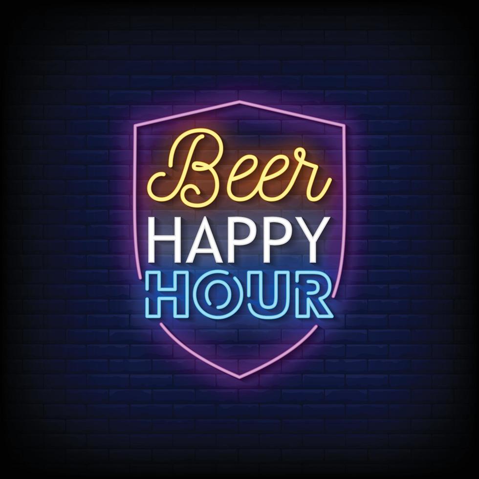 cerveja, happy hour, sinais de néon, estilo, vetorial, texto vetor