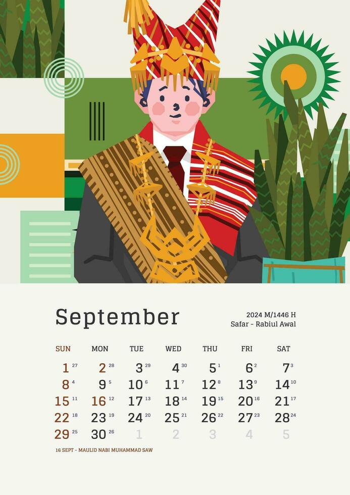 setembro por mês calendário com Indonésia nacional feriado modelo disposição editável texto vetor