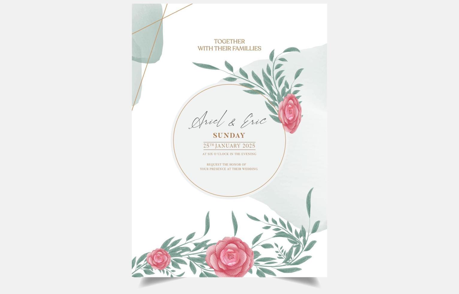 lindo design de cartão de casamento em aquarela vetor