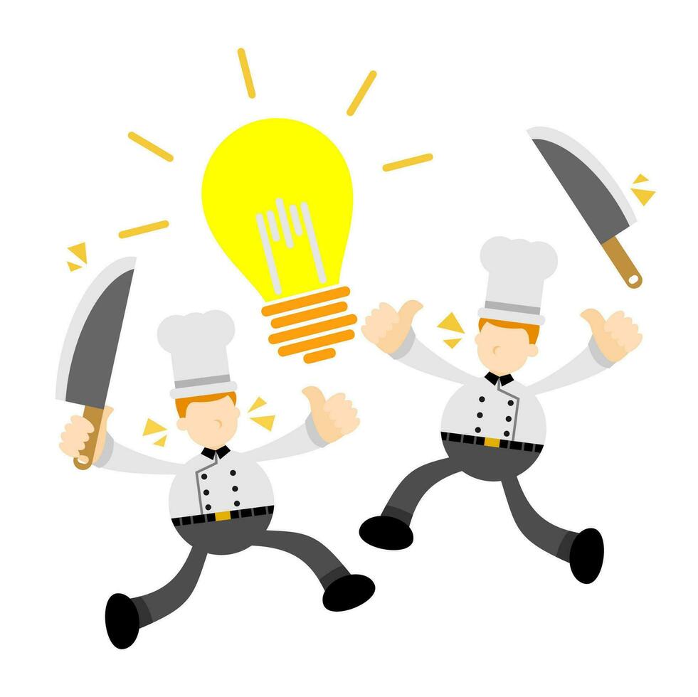 chefe de cozinha homem e luminária idéia desenho animado rabisco plano Projeto estilo vetor ilustração
