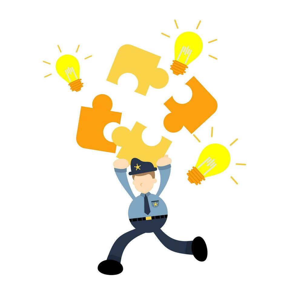 polícia Policial homem enigma luminária lâmpada desenho animado rabisco plano Projeto estilo vetor ilustração