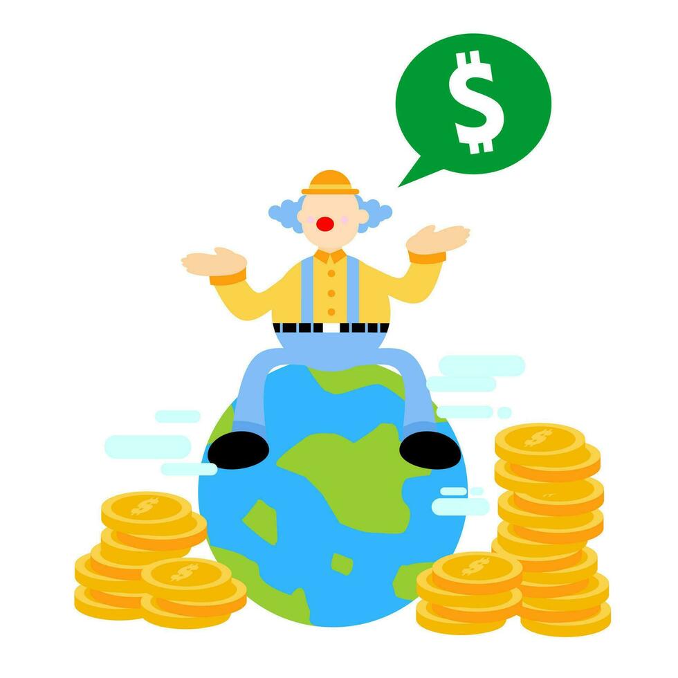 palhaço carnaval mundo economia dinheiro dólar global desenho animado rabisco plano Projeto estilo vetor ilustração