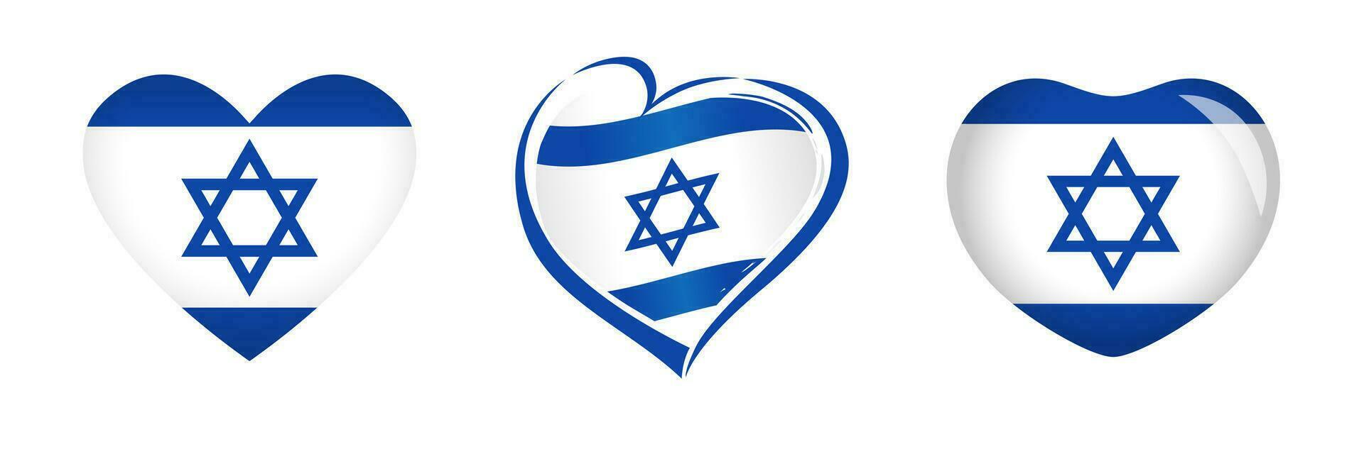 conjunto do ícones do amor para Israel. Eu ficar de pé com Israel, coração símbolo com nacional bandeira. vetor ilustração