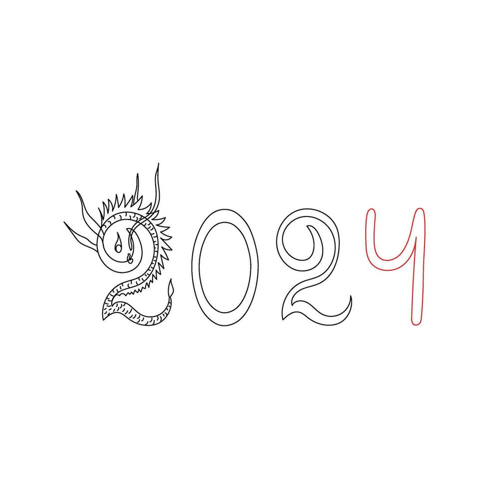 2024 ano conceito. números com uma silhueta do uma Dragão. escrito a mão. esboço. feliz chinês Dragão ano. vetor ilustração dentro minimalista estilo.