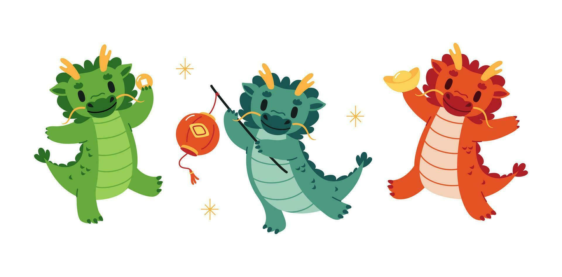 conjunto do fofa desenho animado dragões. vetor plano ilustração para chinês Novo ano 2024.