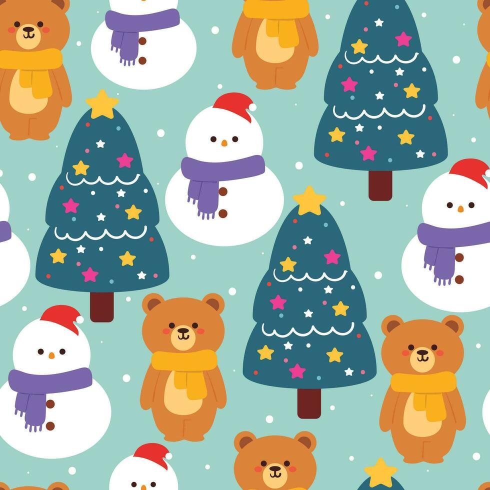 desatado padronizar desenho animado Urso árvore, e Natal elemento. fofa cartão e papel de parede para presente embrulho papel vetor