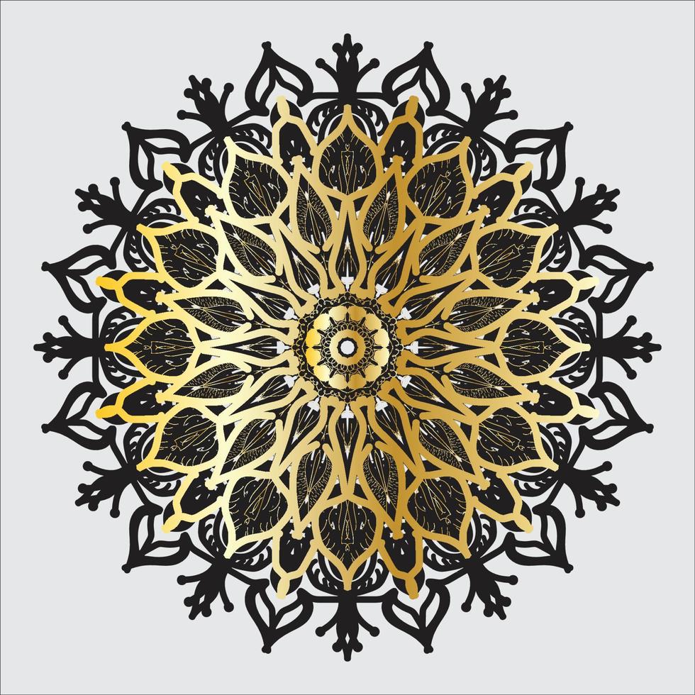 flor de mandala preta e dourada vetor