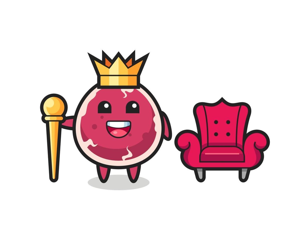 mascote cartoon de carne como um rei vetor