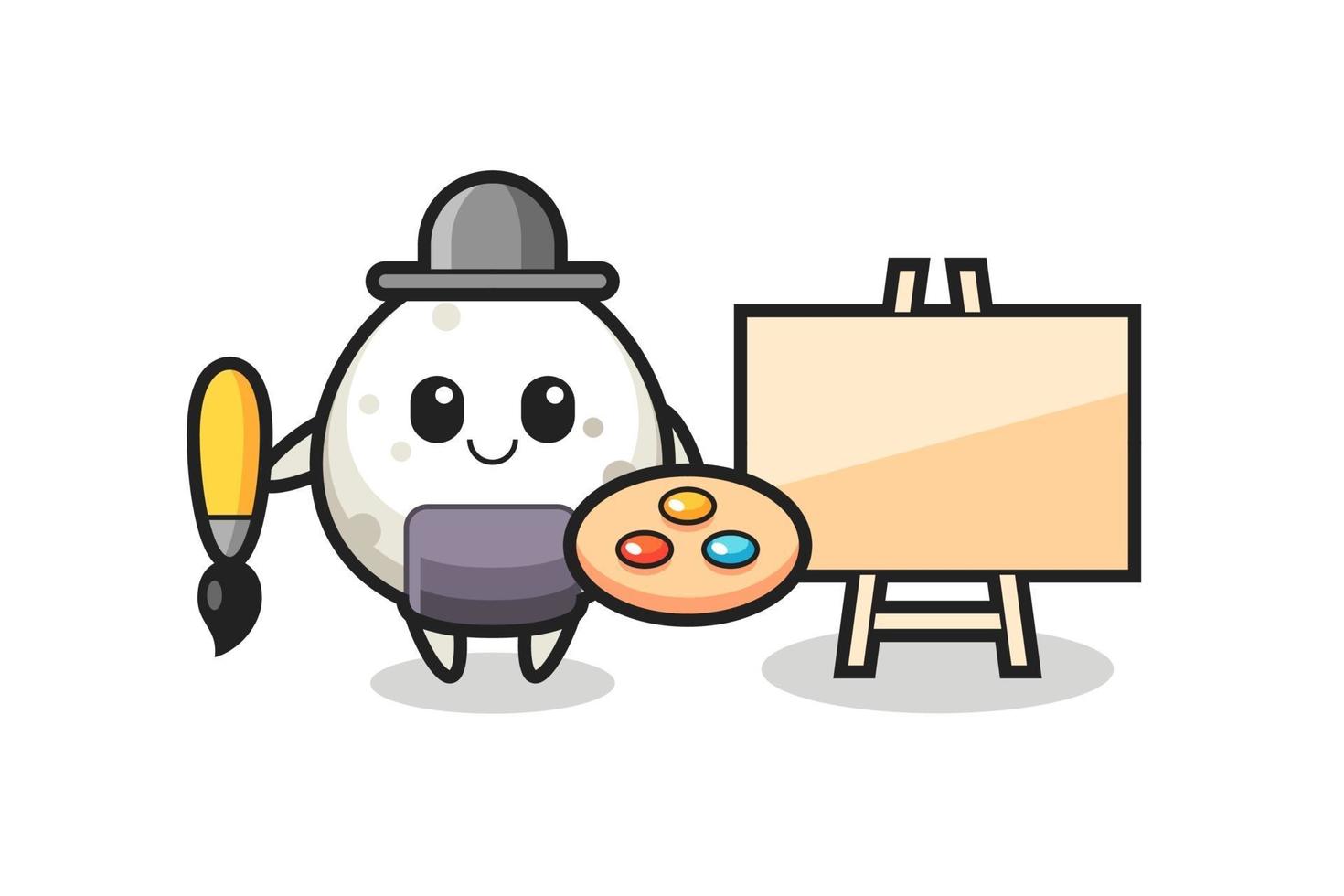 ilustração do mascote onigiri como pintor vetor