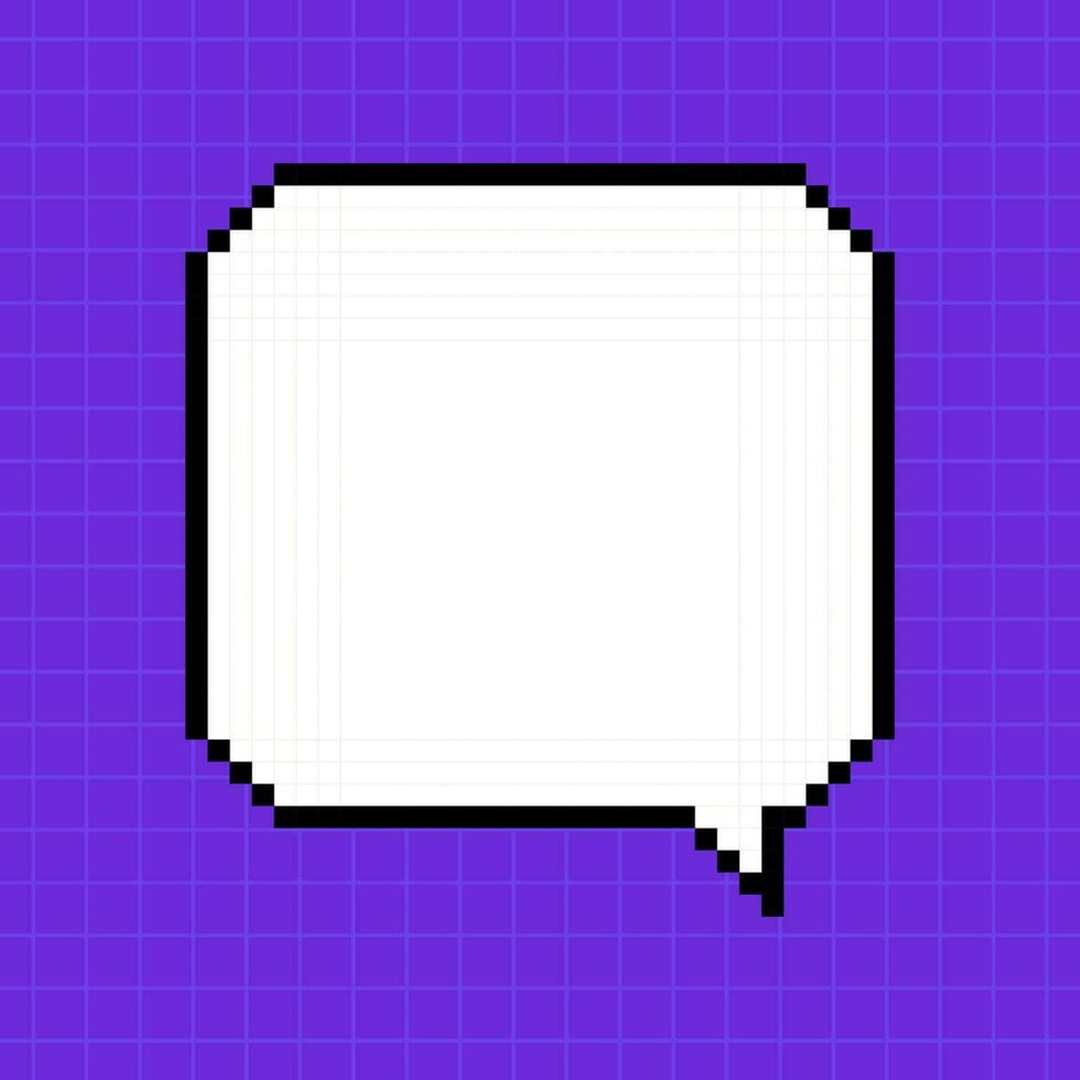 pixel quadrado diálogo caixa em uma brilhante roxa fundo. ilustração dentro a estilo do a 8 bits retro jogo, controlador, fofa quadro, Armação para inscrições. vetor