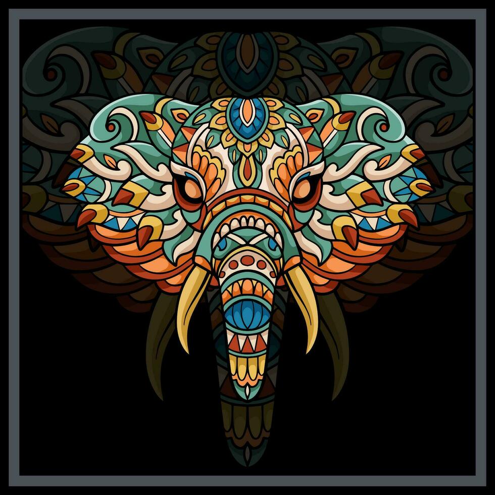 colorida elefante mandala artes isolado em Preto fundo. vetor