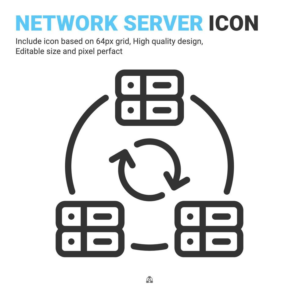 vetor de ícone de servidor de rede com estilo de contorno isolado no fundo branco. ilustração vetorial conceito de ícone de símbolo de sinal de rede para digital it, logotipo, indústria, tecnologia, aplicativos, web e projeto