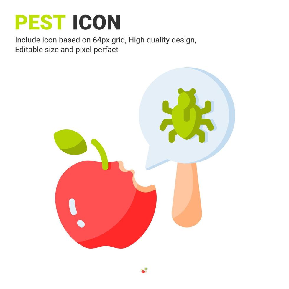 vetor de ícone de pragas e frutas com estilo de cor lisa, isolado no fundo branco. ilustração vetorial conceito de ícone de símbolo de sinal de bug para agricultura digital, tecnologia, indústria, agricultura e todos os projetos