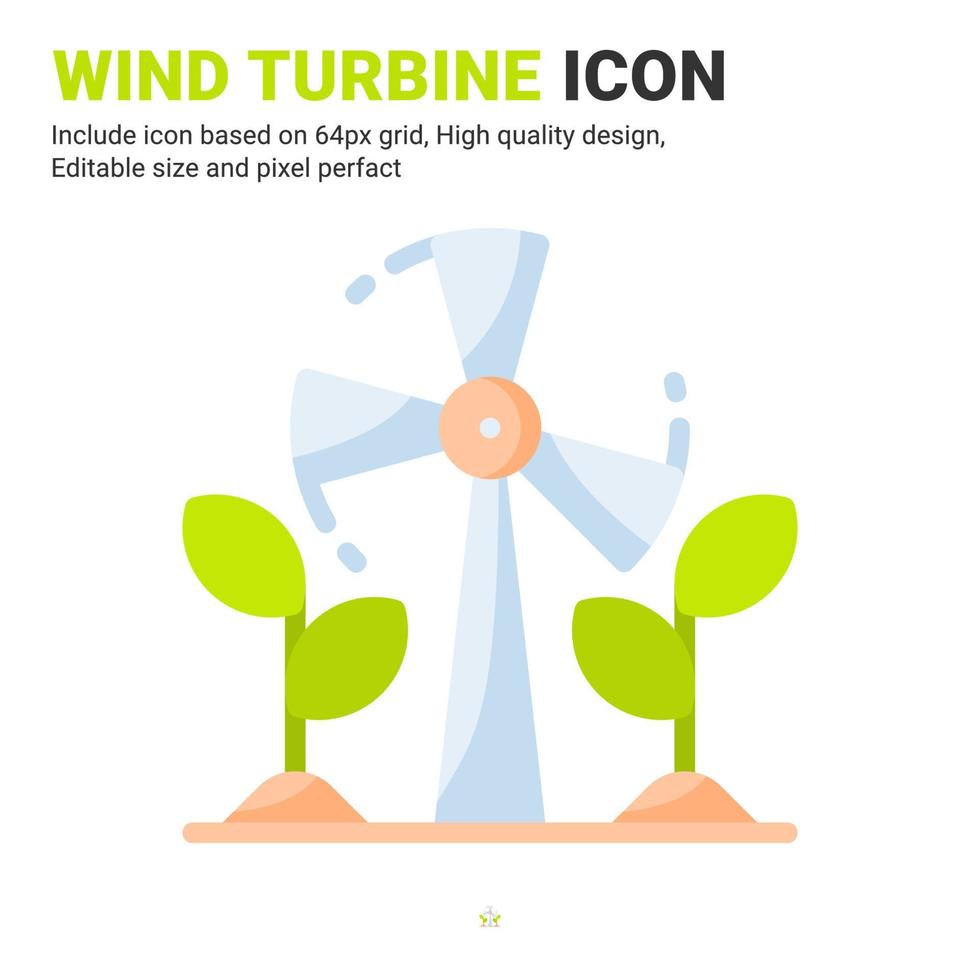 vetor de ícone de turbina eólica com estilo de cor lisa, isolado no fundo branco. ilustração vetorial conceito de ícone de símbolo de sinal de turbina para agricultura digital, tecnologia, indústria, agricultura e todos os projetos