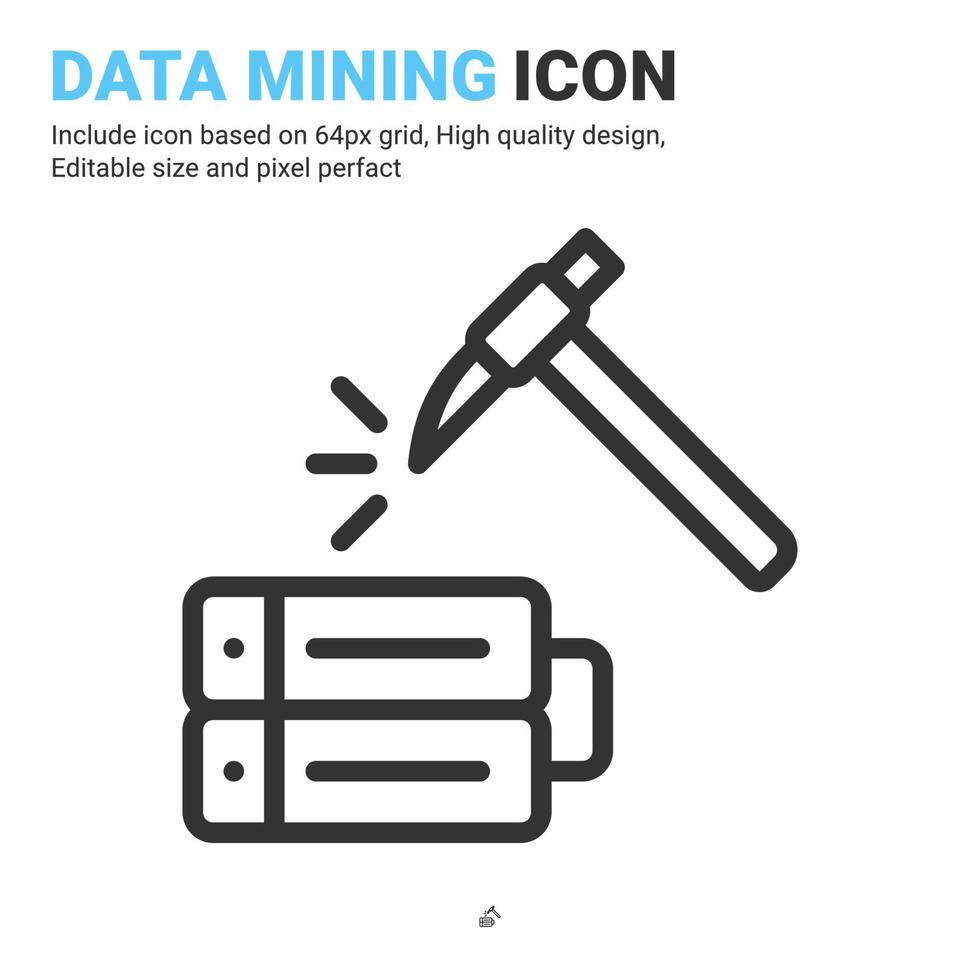 vetor de ícone de mineração de dados com estilo de contorno isolado no fundo branco. ilustração vetorial conceito de ícone de símbolo de sinal de banco de dados para digital it, logotipo, indústria, tecnologia, aplicativos, web, interface do usuário, ux e projeto