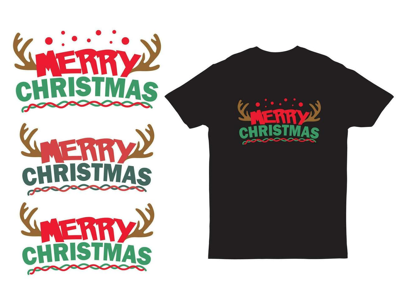 alegre Natal texto com rena chifre t camisa vetor ilustração