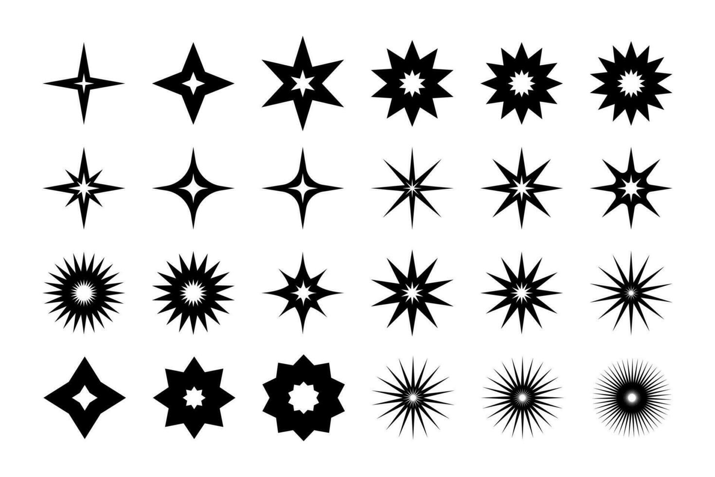Diversos Estrela silhuetas, Cortar fora Estrela forma ícones, plano geométrico formas, decorativo estrelado coleção vetor