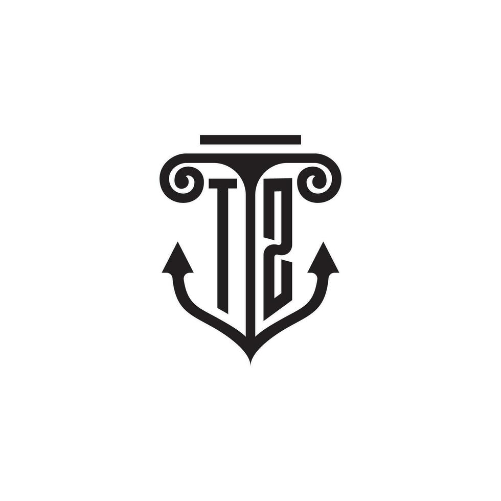 tz pilar e âncora oceano inicial logotipo conceito vetor