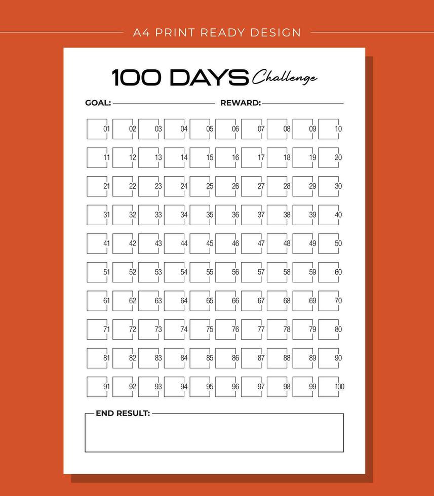 imprimível 100 dias desafio livro vetor Projeto modelo