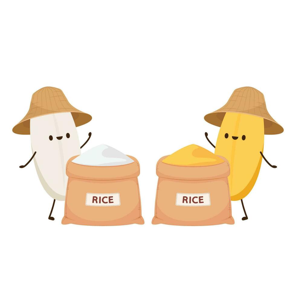 design de personagens de arroz. vetor de arroz em fundo branco. semente de arroz.