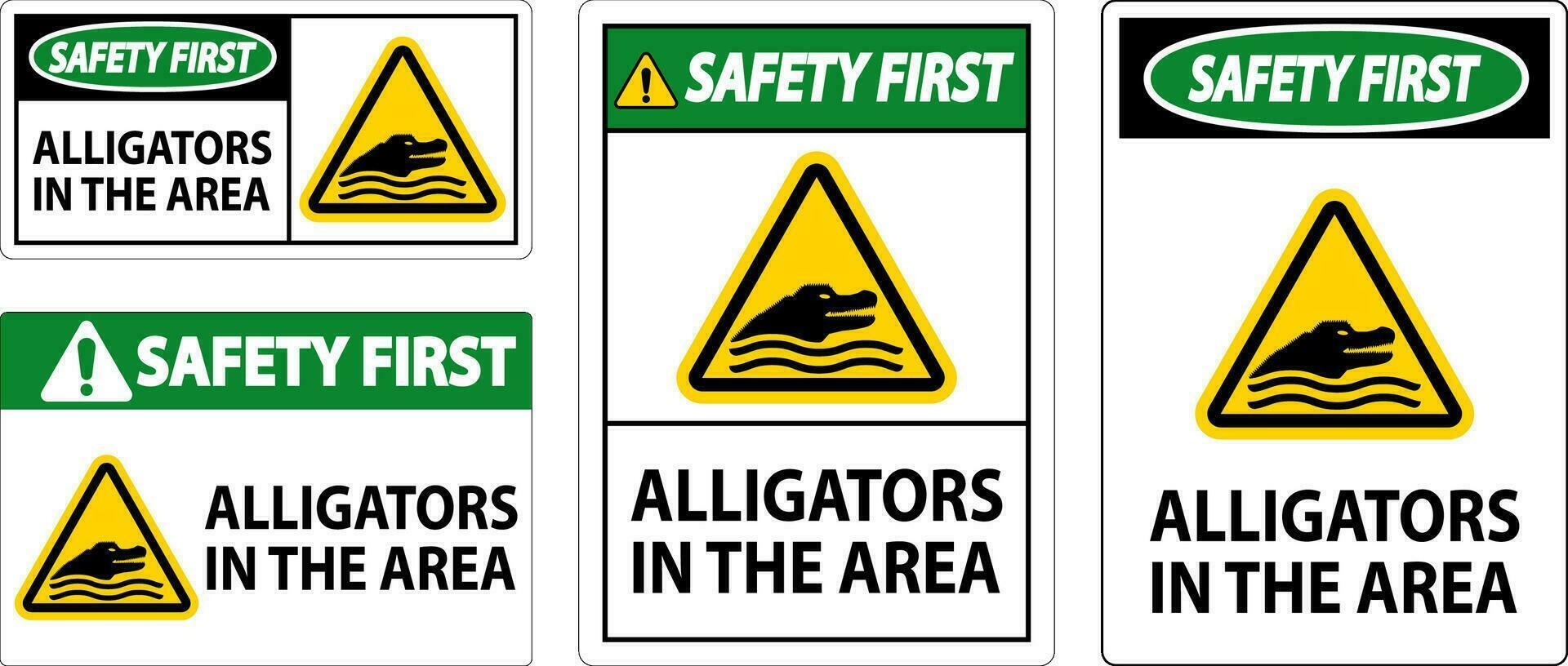segurança primeiro crocodilos dentro a área placa vetor