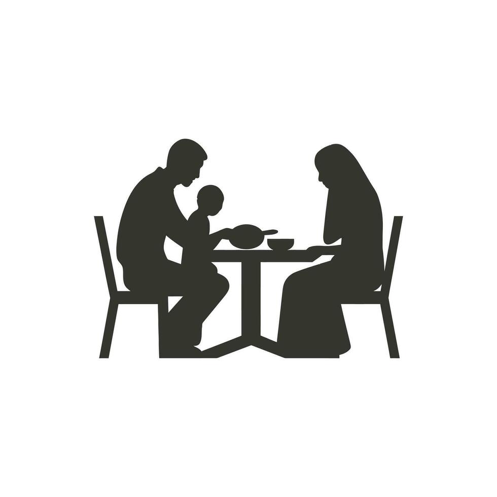 uma família sentado por aí uma mesa comendo eid Comida ícone - simples vetor ilustração